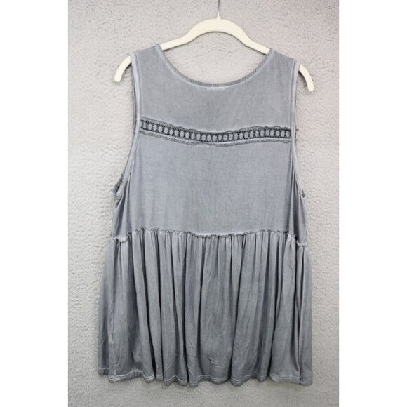 POL Babydoll Sleeveless Gray Distressed Tunic-Crochet-Small-BOHO-Hi Lo - Picture 8 of 10